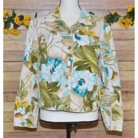 Sunset Cove Ladies L Lightweight Button Front Jacket Tropical Floral Vacation - Picture 1 of 12